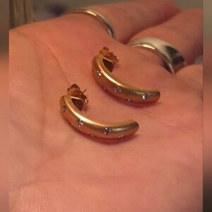 Rose Gold Diamond 14k Earrings, Huggie Style With Matching Post Backs